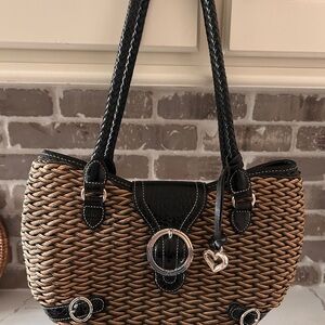 VINTAGE!!!! Brighton Woven Tan and Black Shoulder Bag with Heart Charm